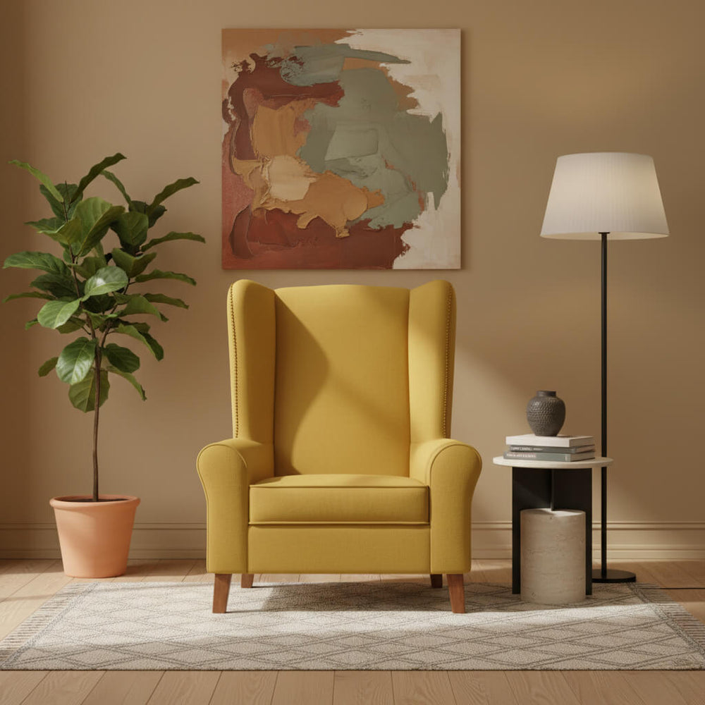 Elizabeth armchair, linen fabric, yellow, for the living room, classic design. / Yellow