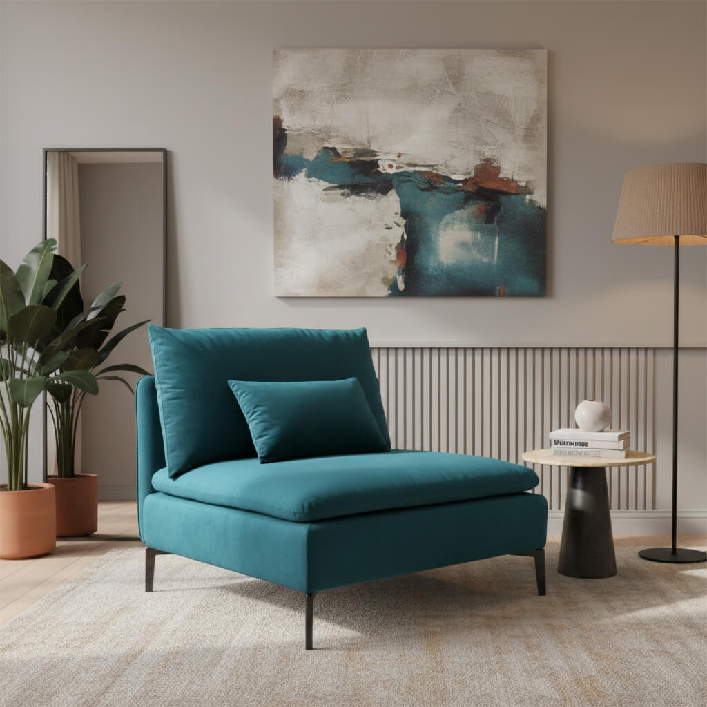 Πολυθρόνα Fox – ύφασμα microsuede – τυρκουάζ – χωρίς μπράτσα – μοντέρνο στυλ. 