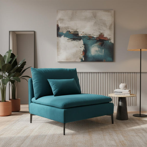 Πολυθρόνα Fox – ύφασμα microsuede – τυρκουάζ – χωρίς μπράτσα – μοντέρνο στυλ. 