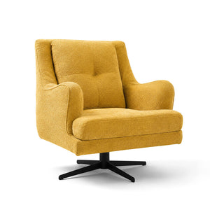 Πολυθρόνα HAVANA σε mustard yellow textured ύφασμα με ψηλή πλάτη, στρογγυλεμένα μπράτσα, φαρδύ κάθισμα και μαύρη μεταλλική βάση σε λευκό φόντο.