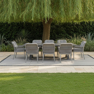 Garden dining set Havai, metal and wicker, grey, table and 8 chairs, modern