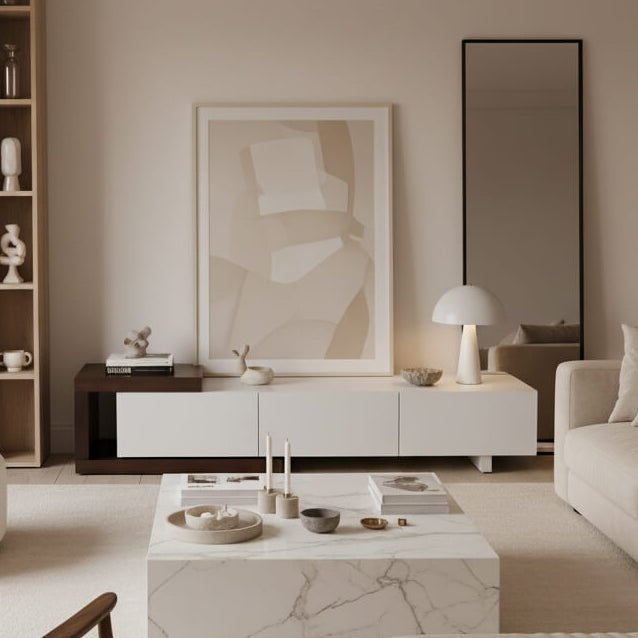 Έπιπλο τηλεόρασης Julie – ξύλο – δίχρωμο λευκό-καφέ – για σαλόνι – μοντέρνο design