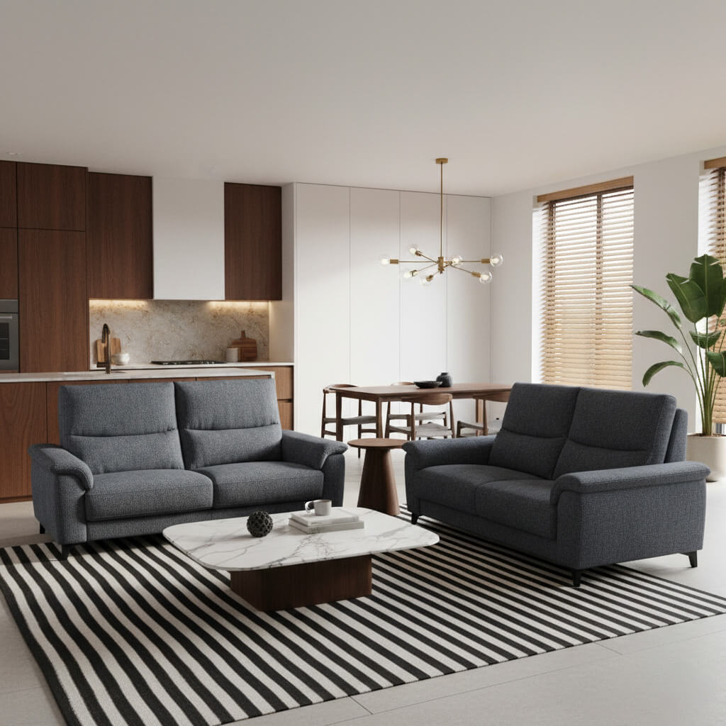 kanapedes saloniou evora – yfasmatino – skouro gkri – set – modern minimal style / Dark grey