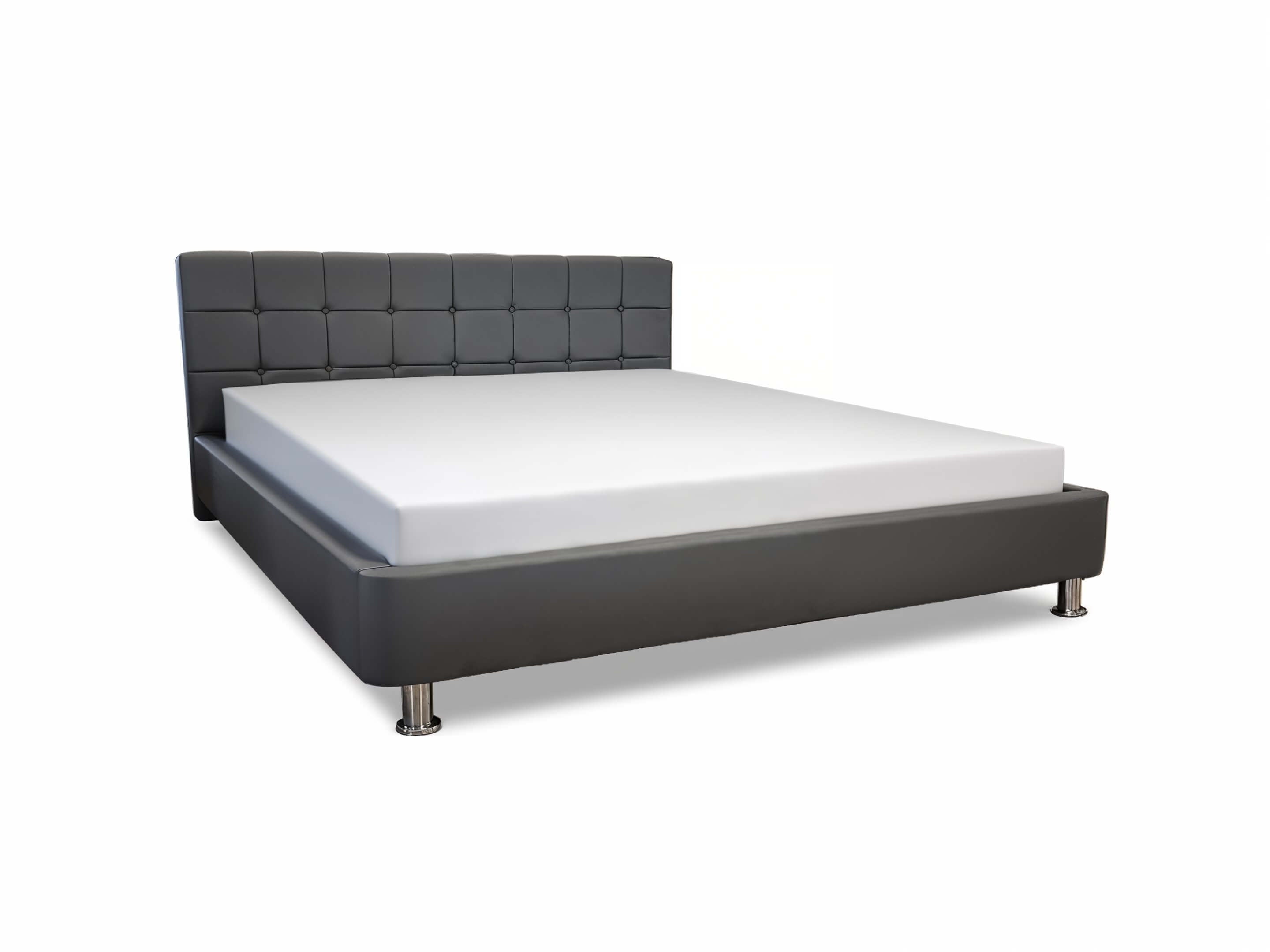 DARK GREY BONDED LEATHER BED WITH STAINLESS STEEL FEET - Lux Furniture