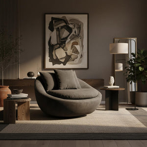 Lacoon armchair, fabric, dark grey-brown, large round, for the living room. / Danae Grey brown