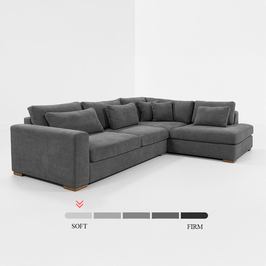 Γωνιακός καναπές ανθρακί από μικροΐνα σουέτ με δεξί chaise, μοντέρνος / Grey