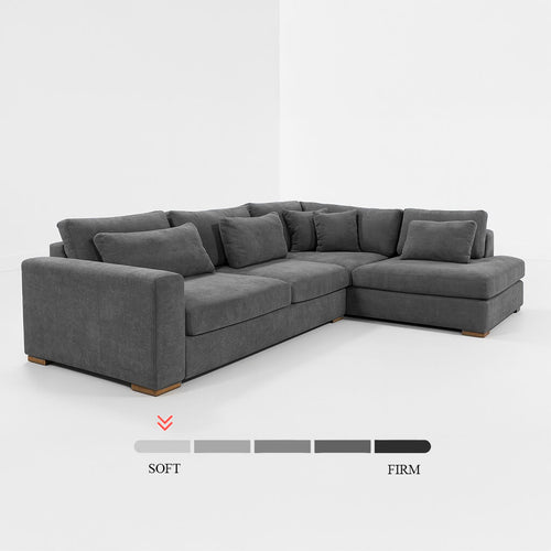 Charcoal corner sofa in suede microfibre with a right chaise, modern / Grey