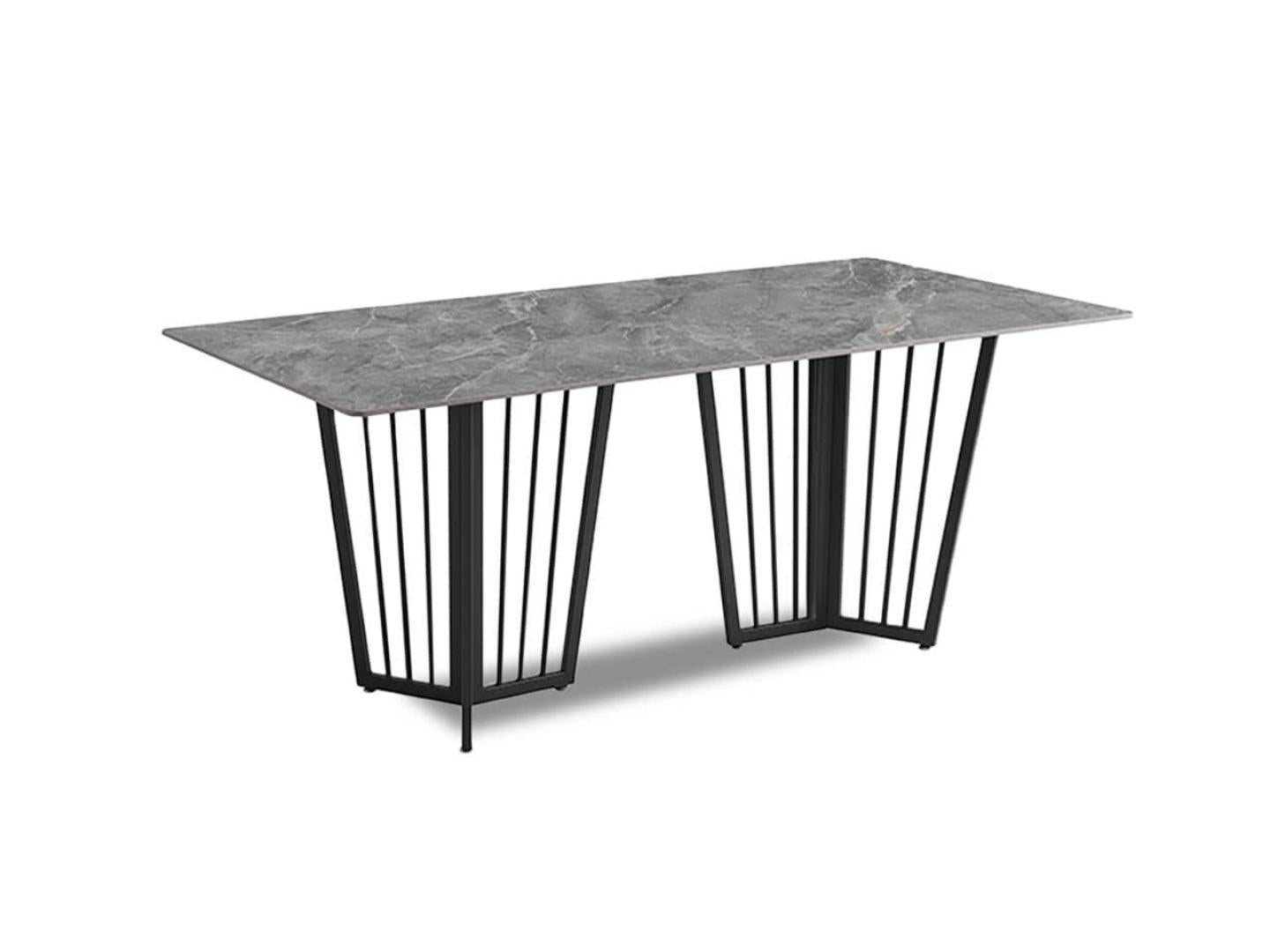 marble dining table grey top black legs - Lux Furniture