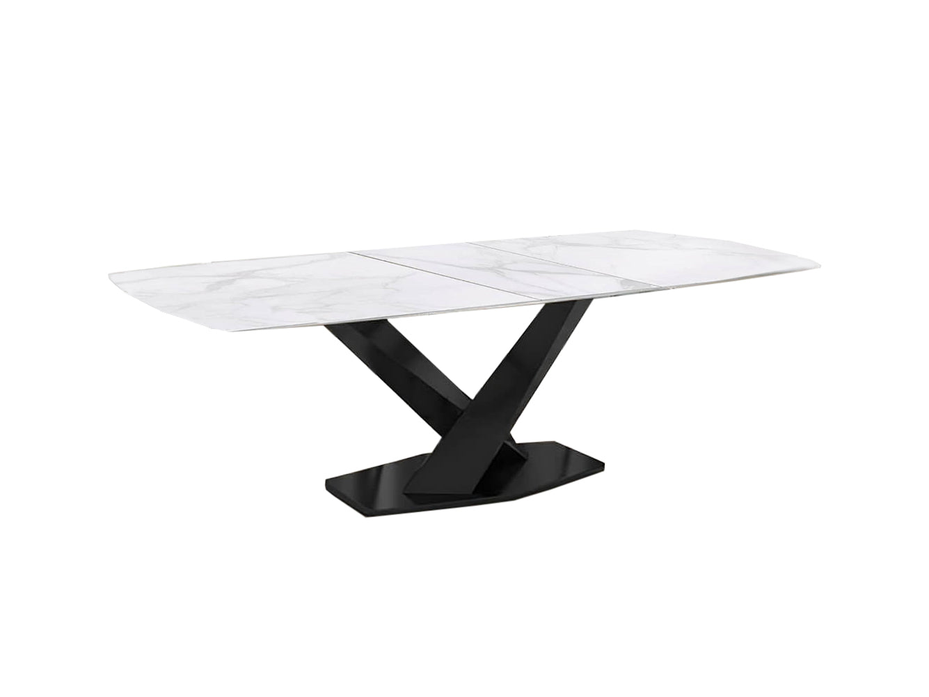 MARBLE EXTENDABLE DINING TABLE BLACK STAINLESS STEEL BASE - Lux Furniture