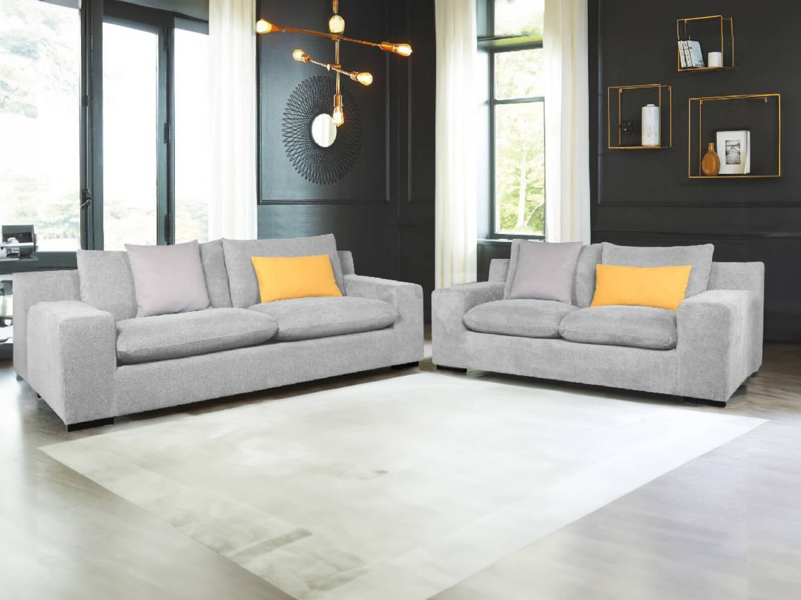 marcello set light grey sofa - Lux Furniture