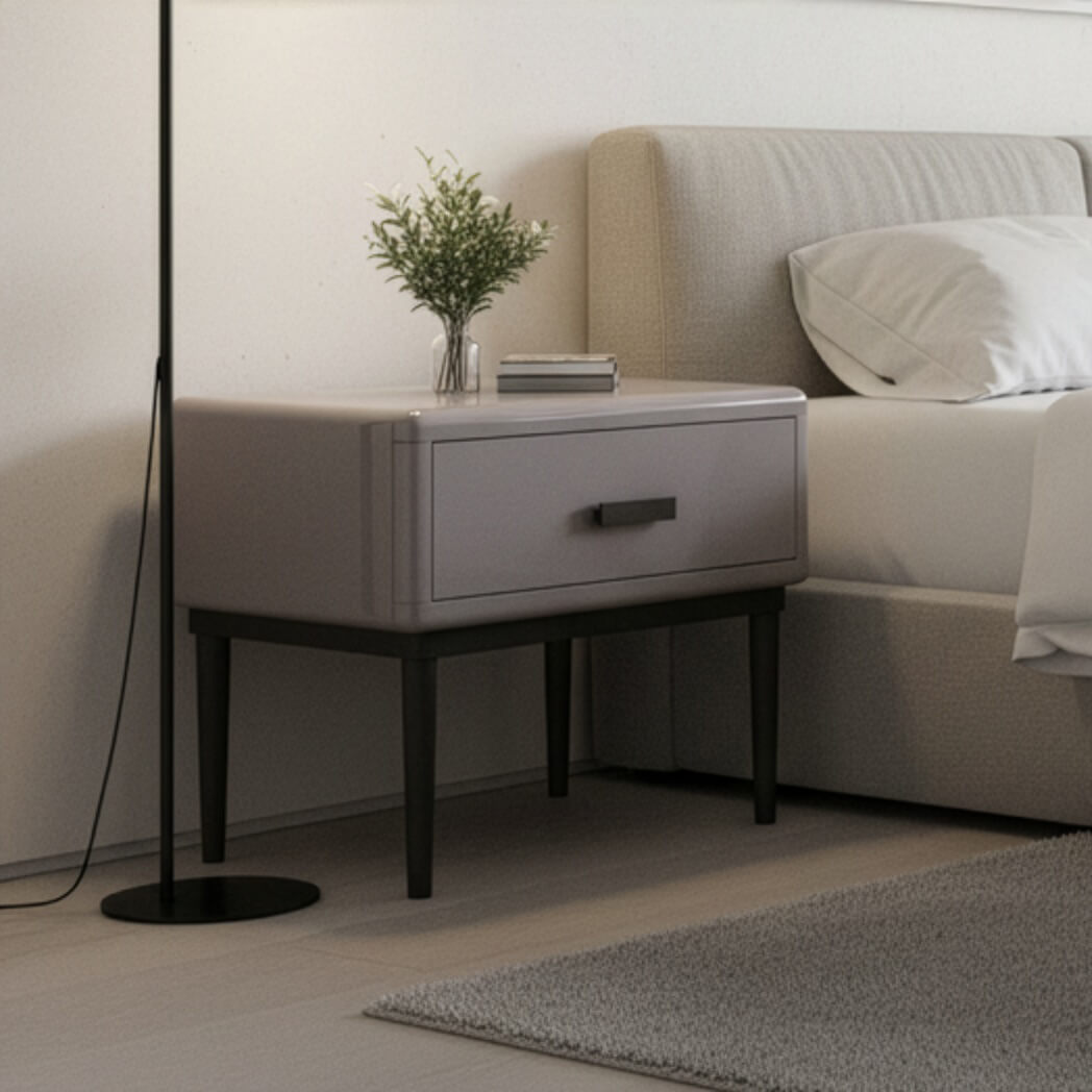 Κομοδίνο Miami – ξύλο – γκρι – με συρτάρι και πόδια – μοντέρνο design