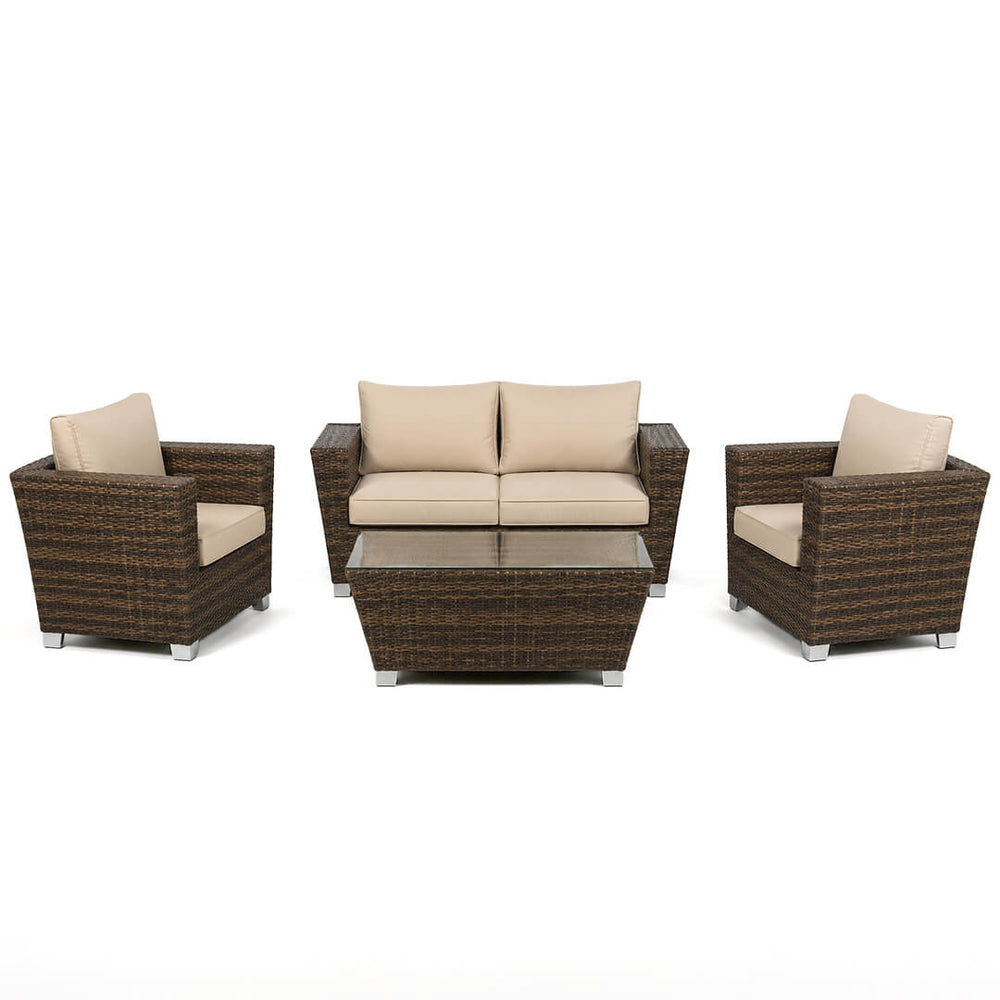 מערכת ישיבה לגן מיקונוס, rattan, חום, 4 חלקים, מודרנית