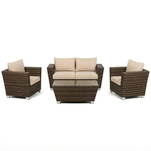 מערכת ישיבה לגן מיקונוס, rattan, חום, 4 חלקים, מודרנית