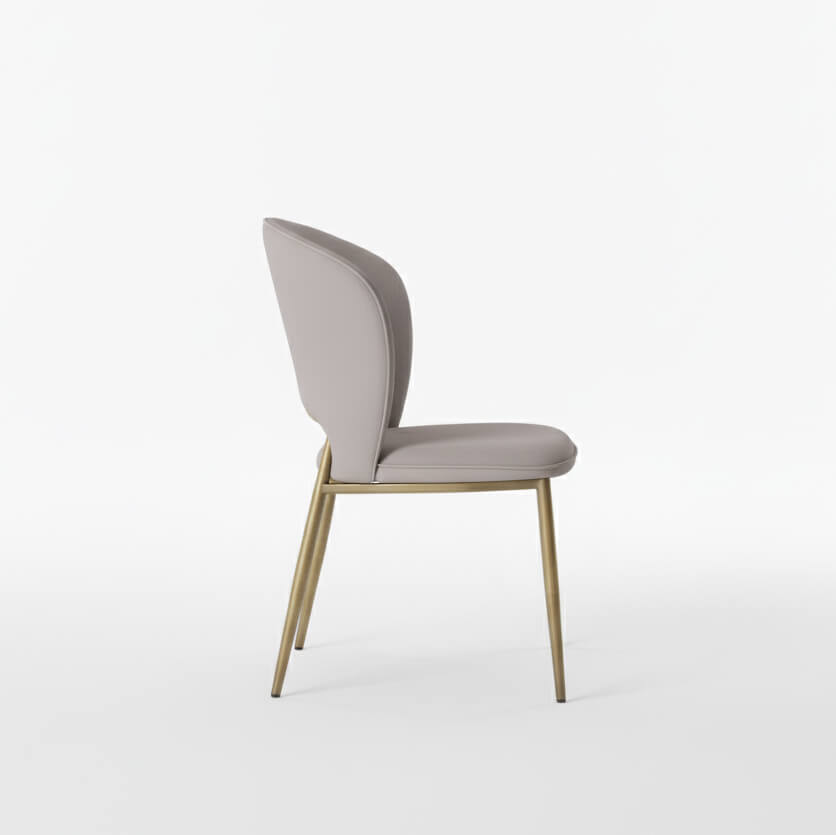 Πλαϊνή όψη της καρέκλας τραπεζαρίας Nexus Y121 σε μπεζ ύφασμα microsuede. / Dark Beige