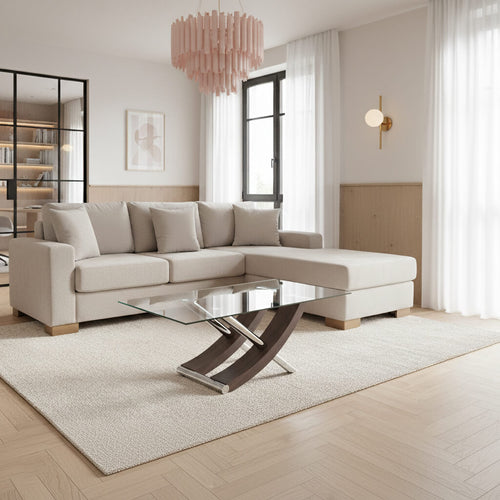 Угловой диван Oslo, ткань, бежевый, с деревянными ножками, для гостиной / Beige