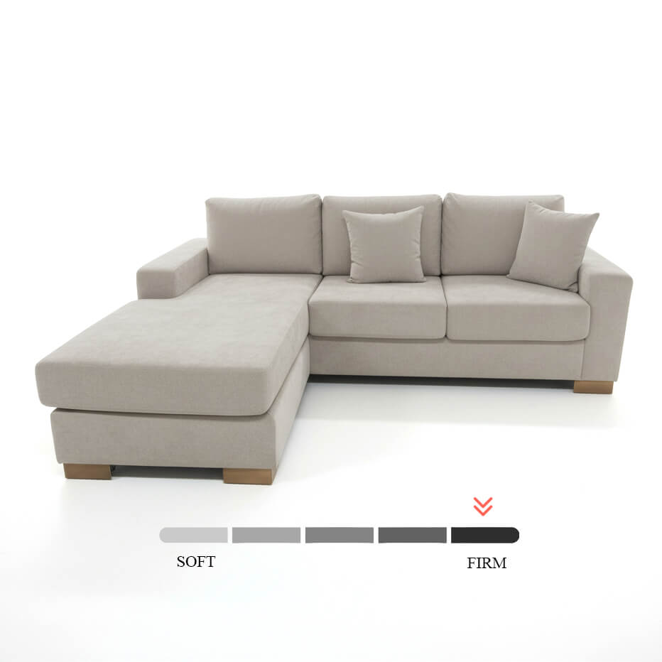 Γωνιακός καναπές Oslo – ύφασμα – μπεζ – με σεζλόνγκ – σε λευκό φόντο / Beige