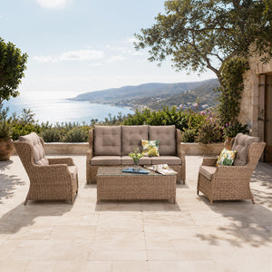 Garden living set Paros, rattan, brown, 4 pieces, classic design / Brown
