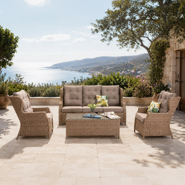 Garden living set Paros, rattan, brown, 4 pieces, classic design / Brown