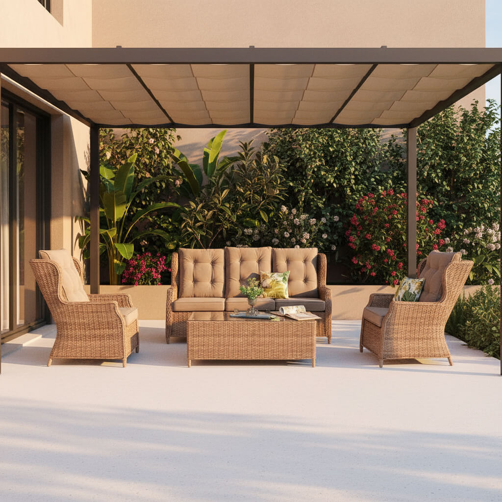 Σετ σαλονιού κήπου Πάρος – rattan – καφέ – 4 τεμαχίων – κλασικό design / Brown