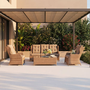 Garden living set Paros, rattan, brown, 4 pieces, classic design / Brown