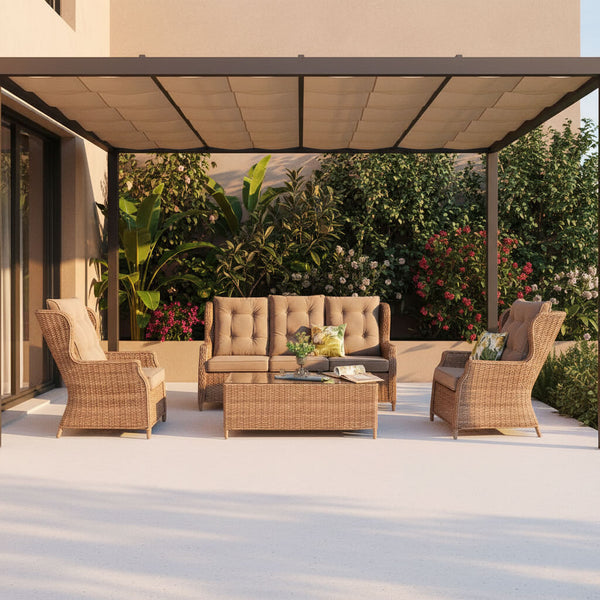 Garden living set Paros, rattan, brown, 4 pieces, classic design / Brown