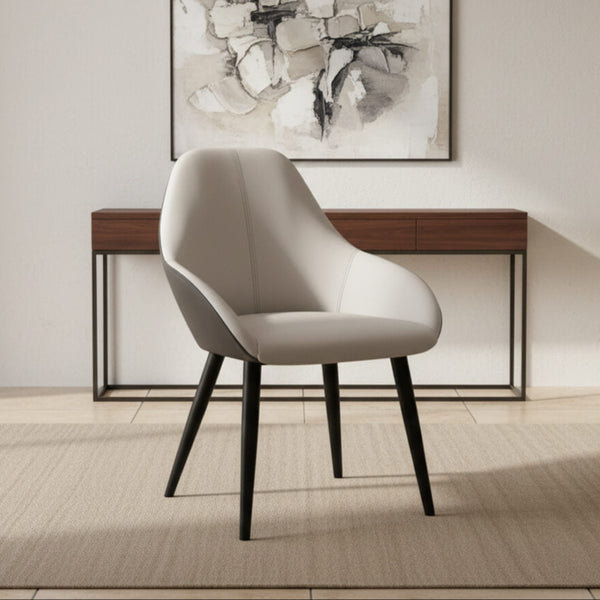 Pearl dining chair, faux leather, two-tone grey, with black legs, modern design