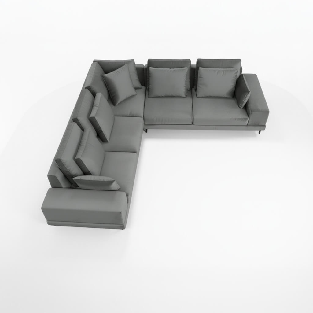 Κάτοψη του γωνιακού καναπέ Πορτοφίνο σε γκρι microsuede, σε λευκό φόντο / Grey