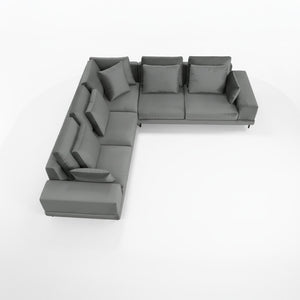 Top view of the Portofino corner sofa in grey microsuede, on a white background / Grey