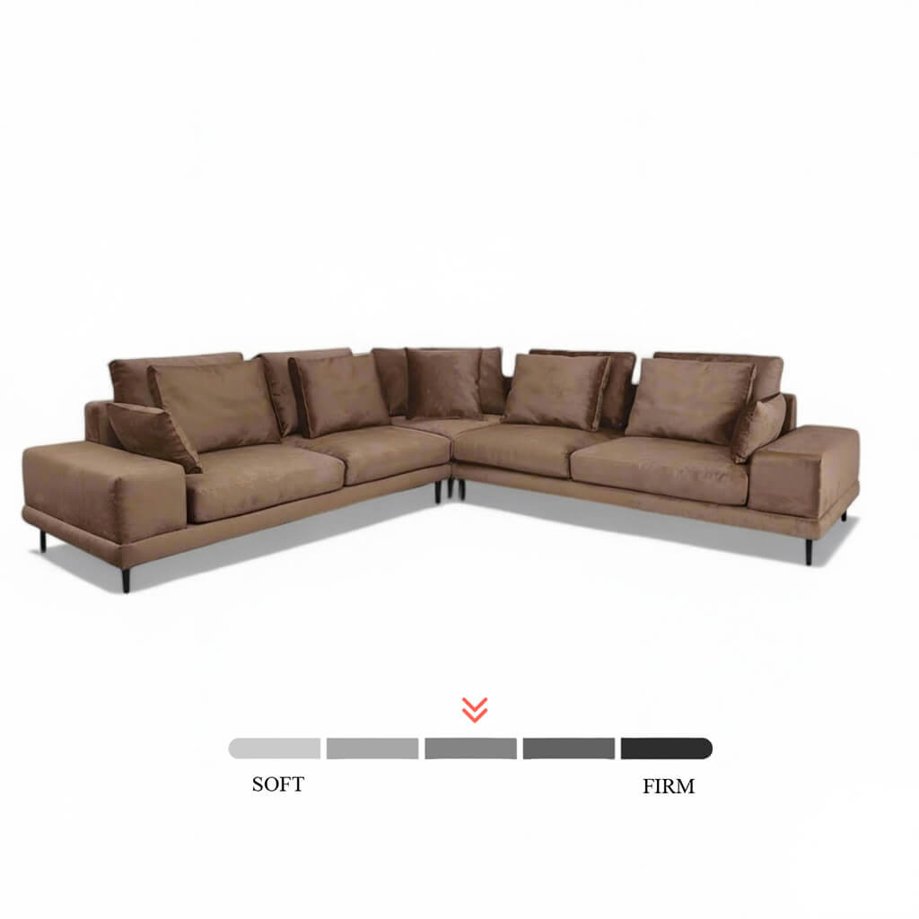 Γωνιακός καναπές Πορτοφίνο – microsuede – σοκολατί – σε λευκό φόντο – μοντέρνος / Charme Chocolate