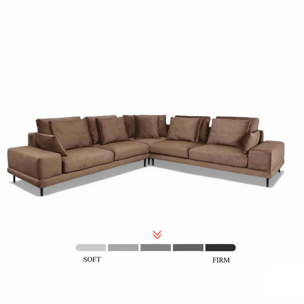 Portofino corner sofa, microsuede, chocolate, on a white background, modern / Charme Chocolate