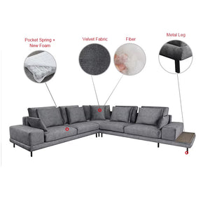 Modern Corner Sofa Portofino, Grey / Grey
