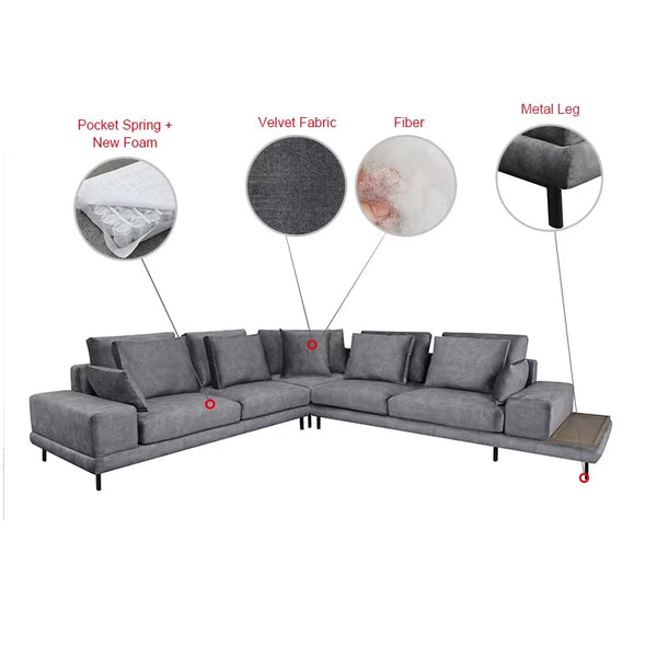 Modern Corner Sofa Portofino, Grey / Grey