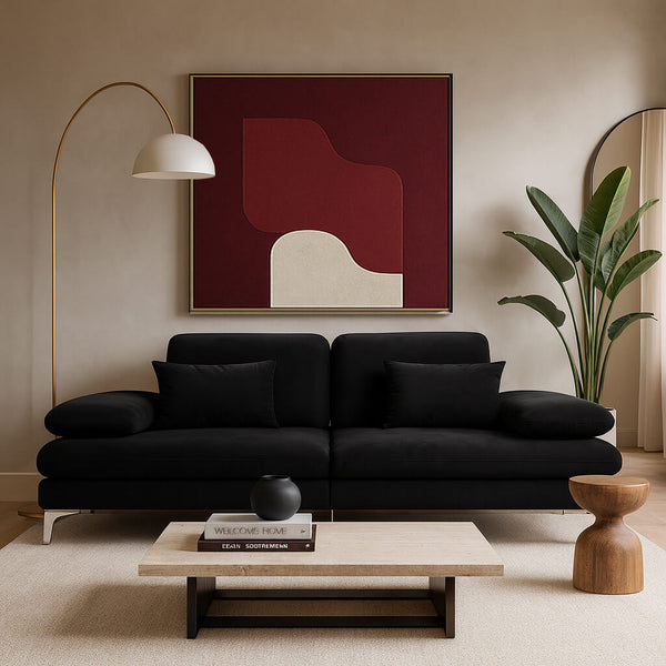 Three-seater sofa-bed Quattro, velvet, black, modern, for the living room.