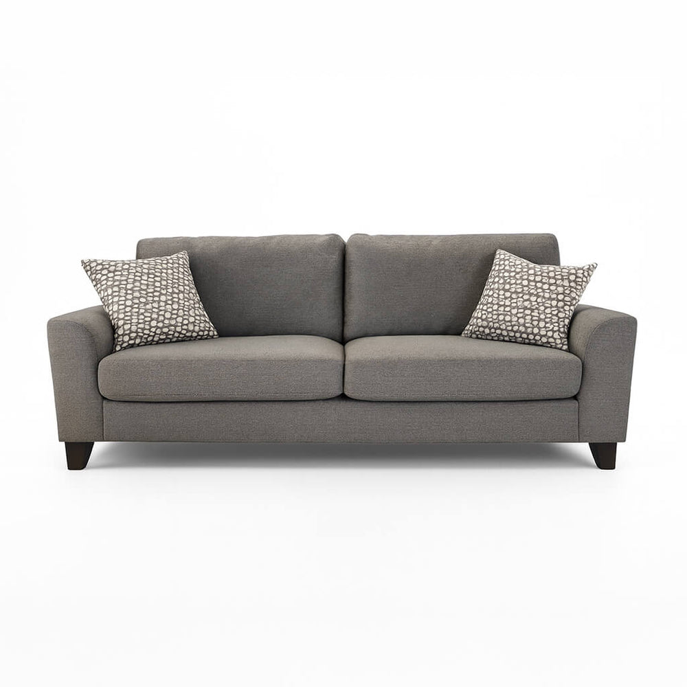 Three-seater sofa Renata, grey fabric, in a modern living room, contemporary design / Grey