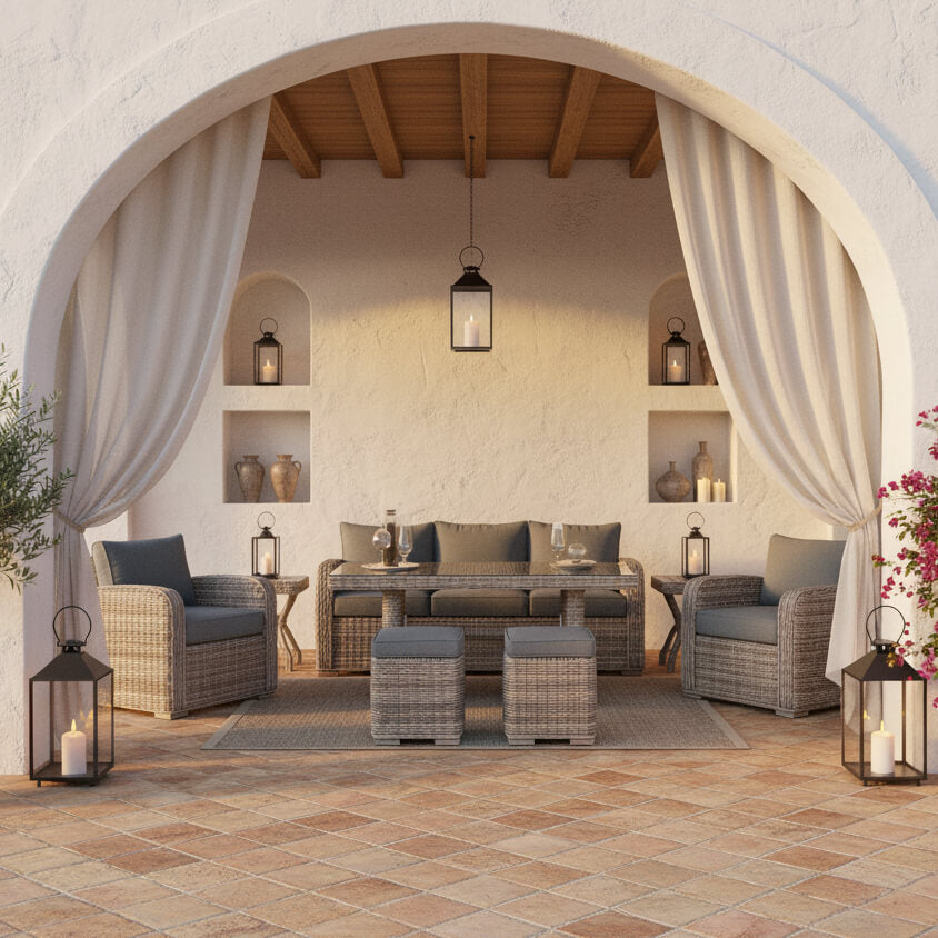 Σετ σαλονιού κήπου Σάμος – rattan – γκρι – 5 τεμαχίων – κλασικό στυλ