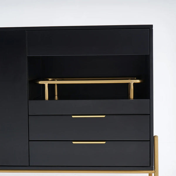Modern sideboard unit in black, with drawers.