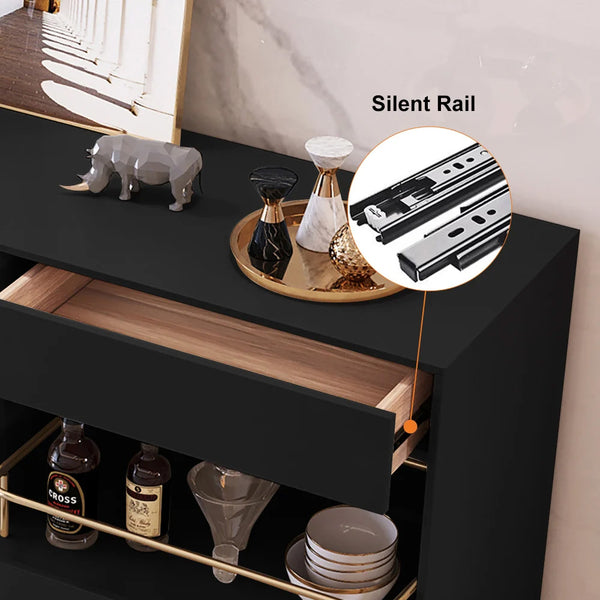 sideboard in black colour, with drawers.