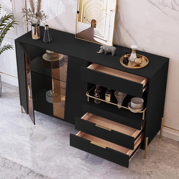 sideboard in black colour, with drawers.