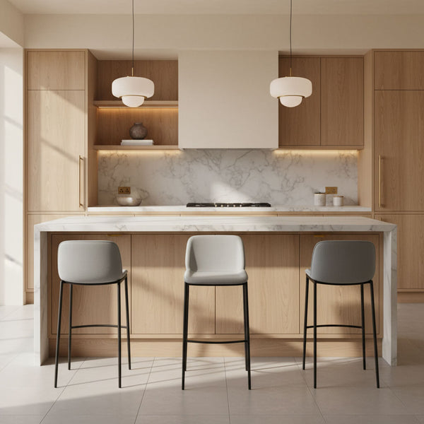 BS bar stool, microsuede, grey, for a kitchen island, modern