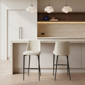 BS bar stool, faux leather, white, with black legs, for the kitchen