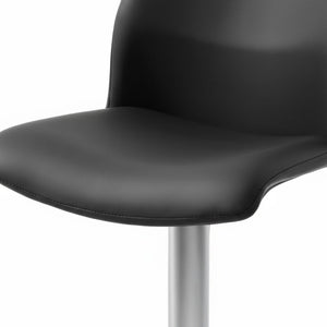 Close-up of the ergonomic black seat of the GB bar stool