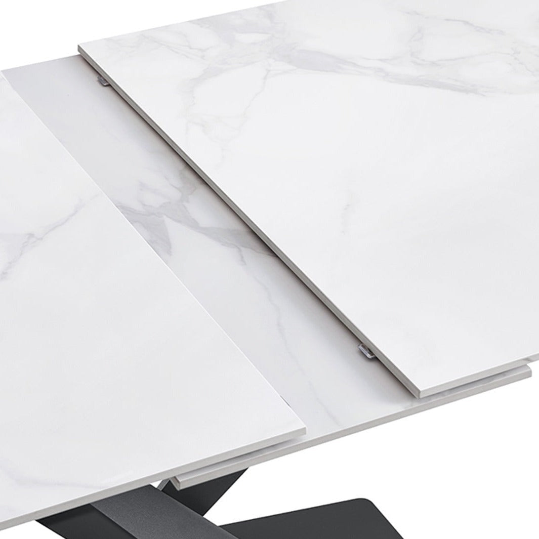 MARBLE EXTENDABLE DINING TABLE BLACK STAINLESS STEEL BASE - Lux Furniture