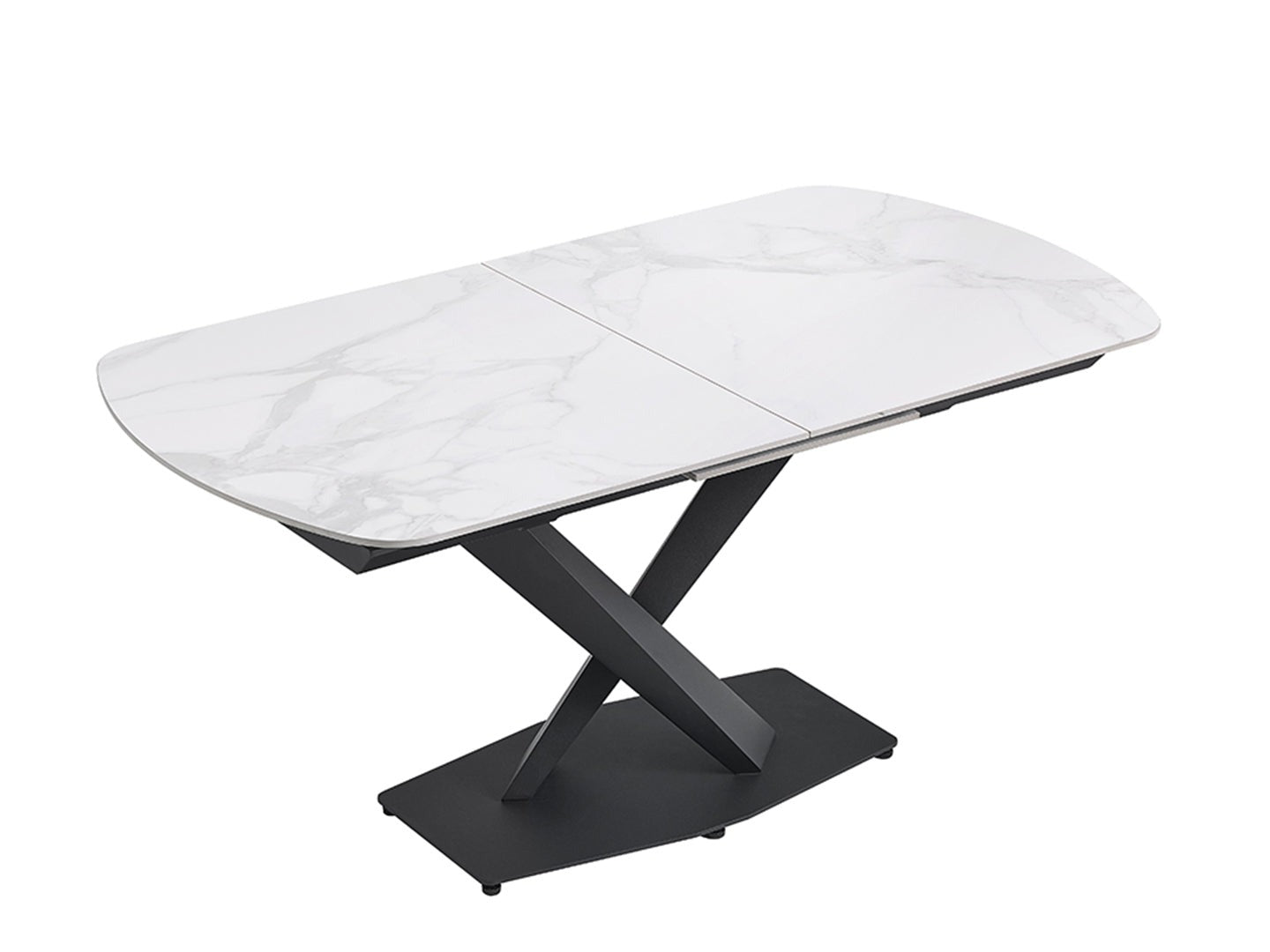 MARBLE EXTENDABLE DINING TABLE BLACK STAINLESS STEEL BASE - Lux Furniture