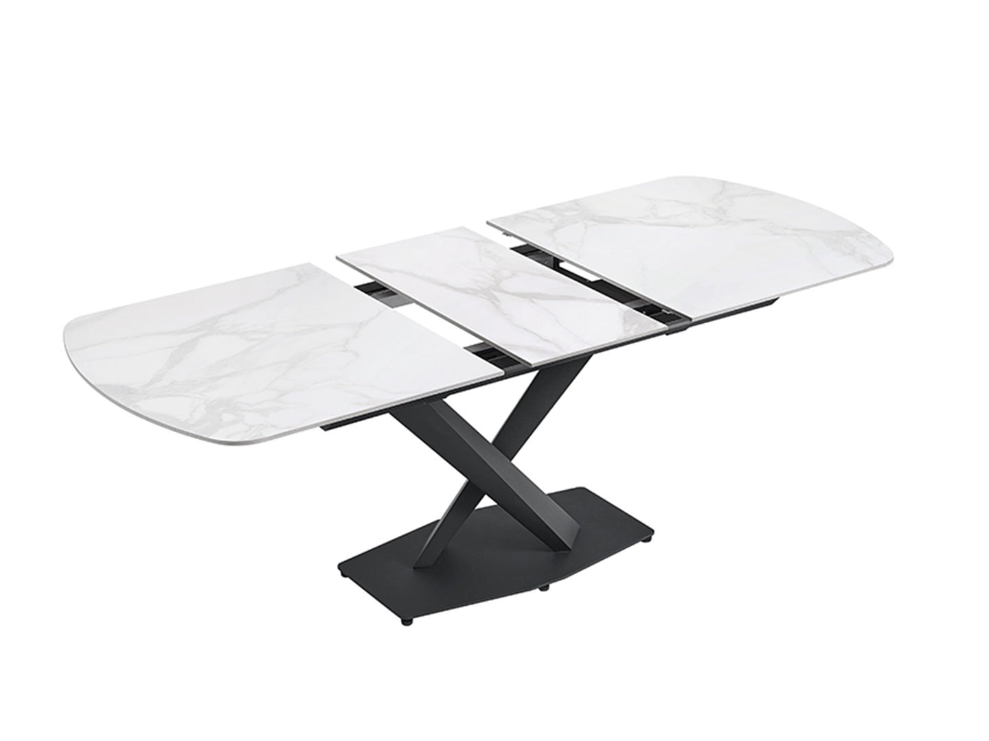 MARBLE EXTENDABLE DINING TABLE BLACK STAINLESS STEEL BASE - Lux Furniture