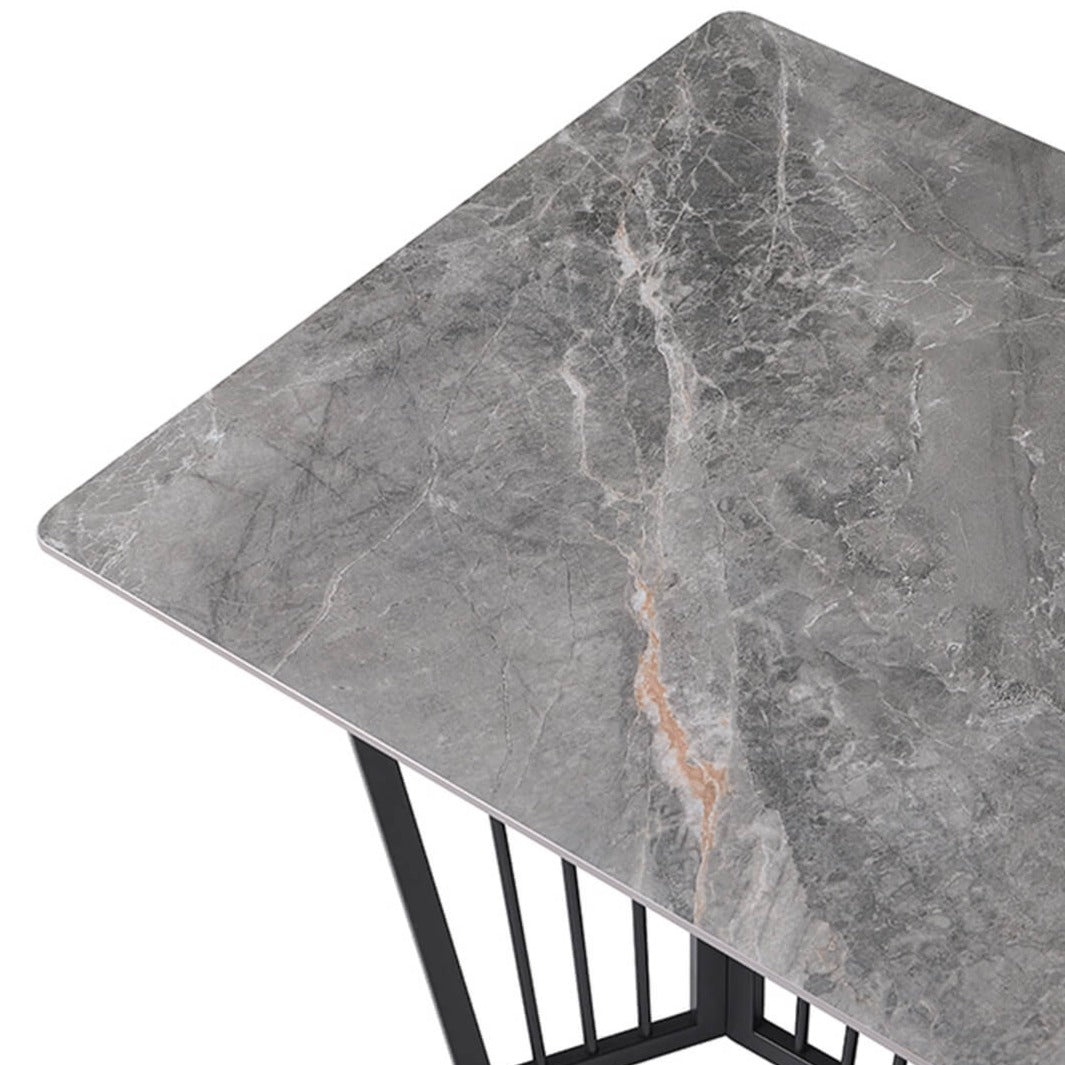 marble dining table grey top black legs - Lux Furniture