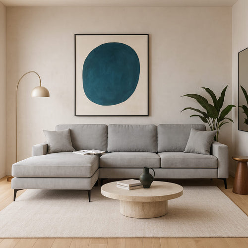 Star corner sofa, fabric, light grey, with a chaise longue, modern style / Light Grey