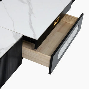 Modern TV stand in white and black with drawers