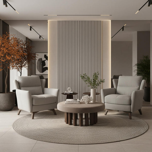 Variant armchairs, microfiber fabric, light grey, living room set, contemporary. / Light Grey