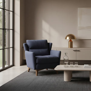Variant armchair, microfiber fabric, blue, with wooden legs, modern style. / Blue