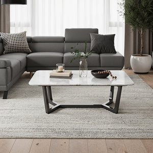Coffee table Venetia, marble and metal, white-black, rectangular, luxurious / Black stainless steel